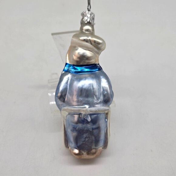 Inge Glas Chef German Glass Christmas Ornament Blue White 5" - Picture 3 of 6